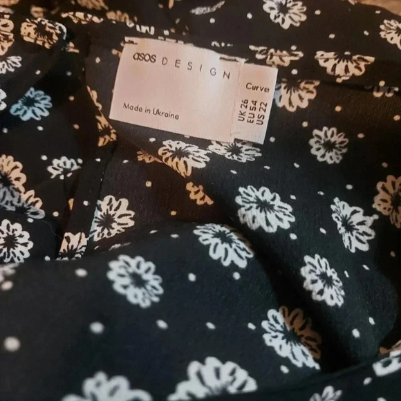 ASOS | Curve Long Sleeve Tiered Smock Midi Dress in Black &  White Floral Print - Picture 13 of 15